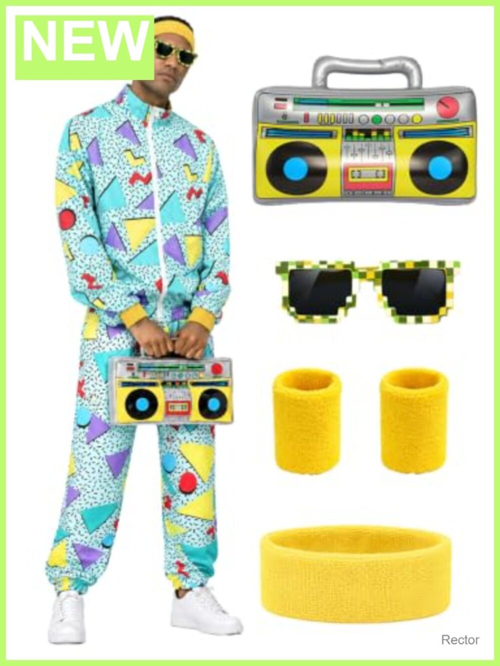 80s Neon Retro Tracksuit Costume Set with Accessories